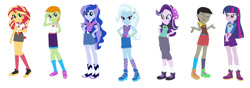 Size: 1280x450 | Tagged: safe, artist:diana173076, discord, princess luna, starlight glimmer, sunset shimmer, thorax, trixie, twilight sparkle, equestria girls, g4, my little pony equestria girls: legend of everfree, alternate universe, base used, clothes swap, converse, eqg promo pose set, shoes