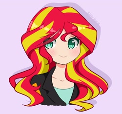 Size: 4096x3836 | Tagged: safe, artist:kittyrosie, sunset shimmer, equestria girls, g4, blushing, cute, eye clipping through hair, eyebrows, eyebrows visible through hair, high res, human coloration, pink background, redraw, shimmerbetes, simple background, smiling, solo