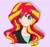 Size: 4096x3836 | Tagged: safe, artist:kittyrosie, sunset shimmer, equestria girls, g4, blushing, cute, eye clipping through hair, eyebrows, eyebrows visible through hair, high res, human coloration, pink background, redraw, shimmerbetes, simple background, smiling, solo
