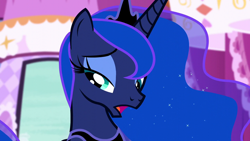 Size: 1920x1080 | Tagged: safe, screencap, princess luna, alicorn, pony, do princesses dream of magic sheep, g4, season 5, crown, female, jewelry, mare, open mouth, regalia, solo