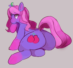 Size: 1000x927 | Tagged: dead source, safe, artist:tingtongten, oc, oc only, oc:buttpunch, earth pony, pony, butt, female, looking back, mare, plot, raised hoof, rear view, simple background, smiling, solo