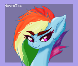 Size: 1280x1084 | Tagged: safe, artist:inkypuso, part of a set, rainbow dash, pegasus, pony, g4, bust, eyebrows, eyebrows visible through hair, female, mare, solo