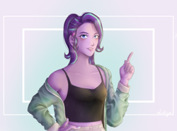 Size: 1280x949 | Tagged: safe, artist:lidij4, starlight glimmer, human, g4, bare shoulders, braless, breasts, clothes, female, humanized, invisible push-up bra, off shoulder, reasonably sized breasts, sleeveless, solo
