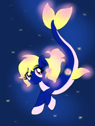 Size: 768x1024 | Tagged: safe, artist:virtuegeek, oc, oc only, merpony, seapony (g4), dorsal fin, eyelashes, fish tail, flowing tail, glowing, ocean, pink eyes, smiling, solo, swimming, tail, underwater, water