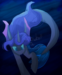 Size: 1000x1200 | Tagged: safe, artist:snowball-da-snwflake, oc, oc only, merpony, pony, seapony (g4), unicorn, blue eyes, blue mane, crepuscular rays, fish tail, flowing mane, horn, ocean, seaponified, solo, species swap, swimming, tail, underwater, water