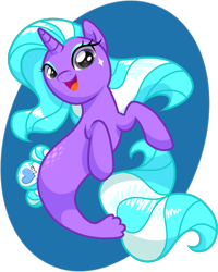 Size: 1425x1778 | Tagged: safe, artist:equinepalette, oc, oc only, pony, seapony (g4), unicorn, blue background, dorsal fin, female, fish tail, flowing mane, flowing tail, gray eyes, horn, multicolored hair, open mouth, open smile, seaponified, simple background, smililng, smiling, solo, species swap, tail, transparent background
