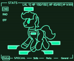 Size: 4096x3400 | Tagged: safe, artist:ponkus, earth pony, pony, fallout equestria, clothes, fallout, jumpsuit, male, pipbuck, screen, solo, stallion, vault boy, vault suit