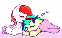 Size: 700x426 | Tagged: safe, artist:sb66, oc, oc only, oc:making amends, unnamed oc, pony, commission, duo, onomatopoeia, simple background, sleeping, sound effects, white background, ych result, zzz