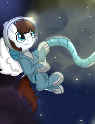 Size: 1280x1658 | Tagged: safe, artist:appleneedle, oc, pegasus, pony, astronaut, cel shading, clothes, commission, costume, sky, space, spacesuit