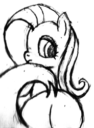 Size: 1000x1356 | Tagged: safe, artist:mfg637, derpibooru exclusive, fluttershy, pony, g4, butt, dock, flutterbutt, looking at you, looking back, plot, simple background, sketch, solo, traditional art