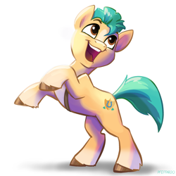 Size: 2048x2048 | Tagged: safe, artist:pfeffaroo, hitch trailblazer, earth pony, pony, g5, cute, high res, hitchbetes, male, rearing, simple background, smiling, solo, stallion, white background