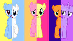 Size: 1024x576 | Tagged: safe, artist:sharkbrush, applejack, fluttershy, pinkie pie, rainbow dash, rarity, twilight sparkle, earth pony, pegasus, pony, unicorn, g4, magical mystery cure, base, female, mane six, open mouth, what my cutie mark is telling me