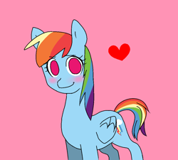Size: 1000x900 | Tagged: safe, artist:drawonly, rainbow dash, pegasus, pony, g4, blushing, folded wings, heart, looking at you, no pupils, simple background, smiling, smiling at you, solo, wings