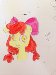 Size: 1837x2448 | Tagged: safe, artist:shennymiko, apple bloom, earth pony, pony, g4, female, filly, ponytail, solo, traditional art