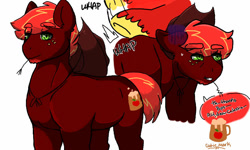 Size: 800x480 | Tagged: safe, artist:daydreamdollop, oc, oc only, oc:hard apple cider, earth pony, pony, cowboy hat, eyebrows, eyebrows visible through hair, facial hair, freckles, goatee, hat, implied big macintosh, male, offscreen character, offspring, parent:big macintosh, parent:cheerilee, parents:cheerimac, simple background, solo, stallion, straw in mouth, white background