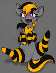Size: 1295x1691 | Tagged: safe, artist:marsminer, oc, oc only, oc:mirare, pony, ahegao, clothes, open mouth, socks, solo, striped socks, tongue out