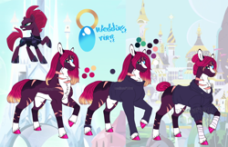 Size: 1998x1295 | Tagged: safe, artist:malinraf1615, fizzlepop berrytwist, tempest shadow, pony, unicorn, g4, alternate hairstyle, anklet, blaze (coat marking), body scar, broken horn, chest fluff, clothes, coat markings, eye scar, facial markings, female, headcanon, hoodie, horn, horn ring, jewelry, mare, markings, raised hoof, redesign, reference sheet, ring, scar, shirt, solo, sports tape, sweater, tape, unshorn fetlocks, wedding ring, wrist tape