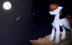 Size: 9633x6010 | Tagged: safe, artist:lunilin, oc, oc only, oc:darkmind, pony, unicorn, blind, horn, male, moon, night, simple background, solo, stallion