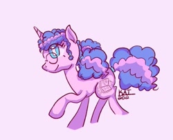 Size: 633x514 | Tagged: safe, artist:scribleydoodles, oc, oc only, pony, unicorn, female, glasses, horn, mare, pink background, raised hoof, signature, simple background, smiling, solo, unicorn oc