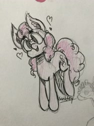 Size: 3024x4032 | Tagged: safe, artist:scribleydoodles, pinkie pie, earth pony, pony, g4, ear fluff, female, heart, mare, signature, smiling, traditional art