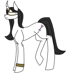 Size: 2442x2699 | Tagged: safe, artist:agdapl, oc, oc:hope, pony, unicorn, blindfold, bracelet, curved horn, female, high res, horn, horn ring, jewelry, mare, ring, simple background, transparent background, unicorn oc