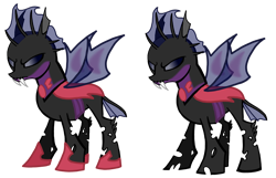 Size: 1516x979 | Tagged: safe, artist:agdapl, oc, oc only, changeling, base used, changeling oc, duo, purple changeling, simple background, transparent background