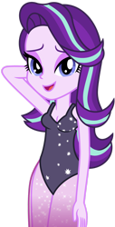 Size: 1024x2011 | Tagged: safe, artist:emeraldblast63, artist:rileyav, starlight glimmer, equestria girls, equestria girls specials, g4, my little pony equestria girls: better together, my little pony equestria girls: forgotten friendship, clothes, female, legs together, looking at you, one-piece swimsuit, open mouth, open smile, simple background, smiling, smiling at you, solo, swimsuit, transparent background, vector