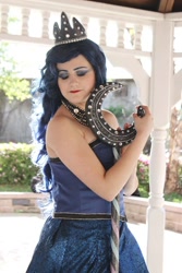 Size: 640x960 | Tagged: safe, artist:sarahndipity cosplay, princess luna, human, g4, bare shoulders, clothes, cosplay, costume, eyes closed, irl, irl human, photo, sleeveless