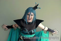 Size: 2048x1365 | Tagged: safe, artist:sarahndipity cosplay, artist:silverscotty photography, queen chrysalis, human, g4, 2017, clothes, cosplay, costume, facebook, fangs, irl, irl human, long nails, photo