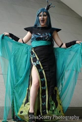 Size: 1365x2048 | Tagged: safe, artist:sarahndipity cosplay, artist:silverscotty photography, queen chrysalis, human, g4, 2017, clothes, cosplay, costume, irl, irl human, open mouth, photo