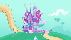 Size: 1920x1080 | Tagged: safe, screencap, g4, g4.5, my little pony: pony life, the debut taunt, bridge, crystal, floating island, no pony, rarity's house, scenic ponyville