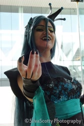 Size: 1365x2048 | Tagged: safe, artist:sarahndipity cosplay, artist:silverscotty photography, queen chrysalis, human, g4, 2017, clothes, cosplay, costume, fangs, irl, irl human, long nails, open mouth, photo