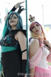 Size: 1365x2048 | Tagged: safe, artist:maddymoiselle, artist:sarahndipity cosplay, artist:silverscotty photography, princess cadance, queen chrysalis, human, g4, 2017, clothes, cosplay, costume, facebook, irl, irl human, photo
