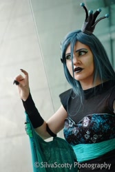 Size: 1365x2048 | Tagged: safe, artist:sarahndipity cosplay, artist:silverscotty photography, queen chrysalis, human, g4, 2017, clothes, cosplay, costume, facebook, irl, irl human, long nails, photo