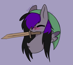 Size: 1275x1130 | Tagged: safe, artist:revenge.cats, oc, oc only, oc:drizzling dasher, pegasus, pony, blushing, bust, chest fluff, emo, reference, solo, sword, the legend of zelda, weapon