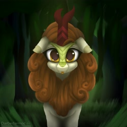 Size: 4096x4096 | Tagged: safe, artist:darbedarmoc, autumn blaze, kirin, pony, g4, chest fluff, cute, ear fluff, floppy ears, forest, grass, horn, looking at you, solo, sunlight, tongue out, tree, vine