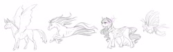 Size: 2457x735 | Tagged: safe, artist:eperyton, king sombra, breezie, pony, sea pony, unicorn, g4, horn, lineart, male, monochrome, simple background, stallion, white background