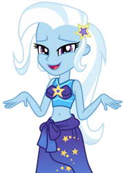 Size: 1024x1429 | Tagged: safe, artist:emeraldblast63, trixie, equestria girls, equestria girls specials, g4, my little pony equestria girls: better together, my little pony equestria girls: forgotten friendship, belly button, bikini, clothes, female, open mouth, open smile, sarong, simple background, smiling, solo, swimsuit, transparent background, vector