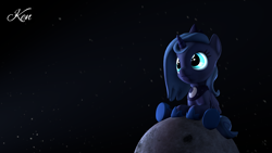 Size: 1920x1080 | Tagged: source needed, safe, artist:kenaga, princess luna, alicorn, pony, g4, 3d, female, filly, mare, moon, solo, source filmmaker, tangible heavenly object, woona, younger