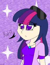 Size: 1912x2472 | Tagged: safe, artist:silenceshadowwolf, twilight sparkle, human, g4, abstract background, bust, clothes, confused, eyelashes, female, humanized, jewelry, necklace, solo, sunglasses