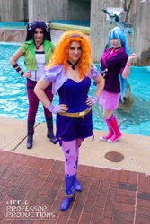 Size: 667x1000 | Tagged: safe, artist:littlemissbloo, artist:littleprofessorproductions, artist:sarahndipity cosplay, artist:shelbeanie, adagio dazzle, aria blaze, sonata dusk, human, equestria girls, g4, clothes, cosplay, costume, disguise, disguised siren, hand on hip, irl, irl human, photo, the dazzlings