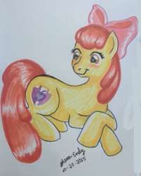 Size: 521x647 | Tagged: safe, artist:cherryblossomusagi, apple bloom, earth pony, pony, g4, female, filly, solo, traditional art
