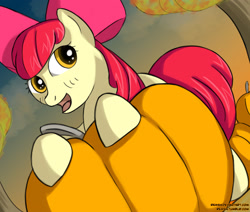 Size: 2866x2429 | Tagged: safe, artist:reashi, apple bloom, earth pony, pony, g4, female, filly, high res, pumpkin, solo