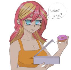 Size: 916x902 | Tagged: safe, artist:exvius, sunset shimmer, human, equestria girls, g4, donut, female, food, human coloration, no pupils, simple background, solo, transparent background