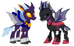 Size: 1565x975 | Tagged: safe, artist:agdapl, oc, oc only, changedling, changeling, changedling oc, changeling oc, duo, purple changeling, simple background, transparent background