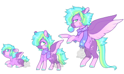Size: 1200x720 | Tagged: safe, artist:lavvythejackalope, oc, oc only, pegasus, pony, age progression, baby, baby pony, bubblegum, clothes, colored hooves, ear piercing, earring, food, gum, jewelry, lying down, pegasus oc, piercing, prone, rearing, scarf, simple background, transparent background, two toned wings, wings