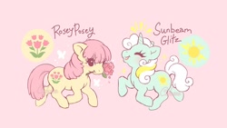 Size: 1200x675 | Tagged: safe, artist:celesse, posey, sunbeam, earth pony, pony, unicorn, g1, female, mare, redesign, signature, simple background, solo