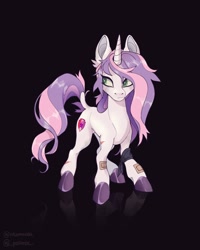 Size: 1640x2048 | Tagged: safe, artist:_psiionix_, sweetie belle, pony, unicorn, g4, bandaid, black background, messy mane, older, older sweetie belle, scar, simple background, solo