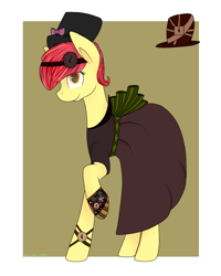 Size: 800x1000 | Tagged: safe, artist:nerri-shine, apple bloom, earth pony, pony, g4, bow, clock, clothes, dress, female, filly, hat, solo, steampunk