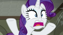 Size: 1280x720 | Tagged: safe, screencap, rarity, pony, unicorn, g4, season 6, the saddle row review, female, mare, marshmelodrama, open mouth, rarity being rarity, solo